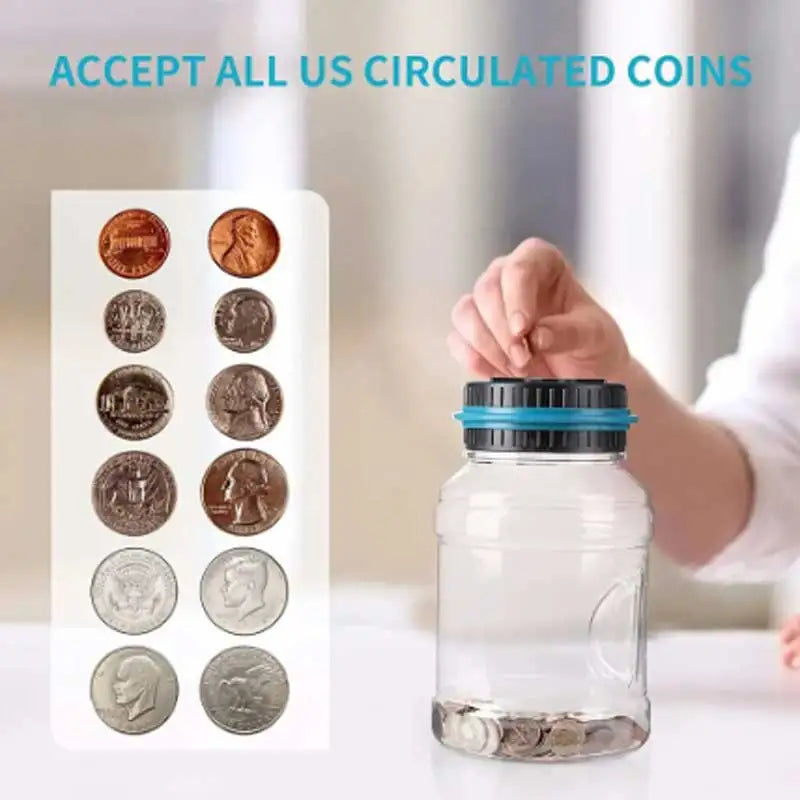 1.8L Coin Bucket Money Bank Large Capacity Transparent Saving Jar US Dollar Euro Pound Saving Jar Smart Counting Leedoar