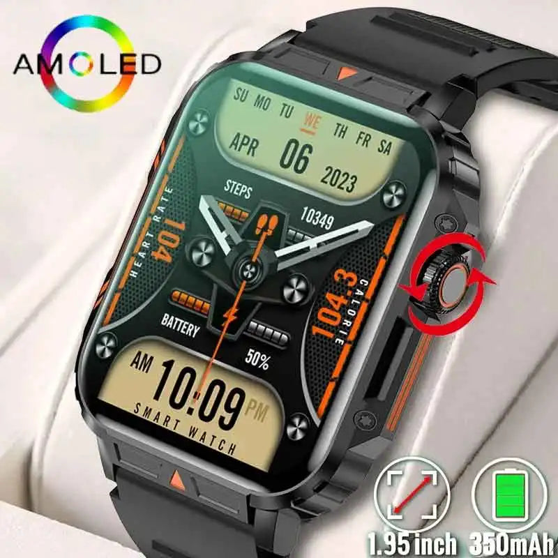 1.91 Outdoor Military Smart Watch Men Bluetooth Call Amoled Smartwatch For Android IOS IP68 Waterproof Sports Fitness Watches Leedoar