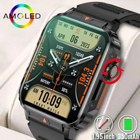 1.91 Relógio inteligente militar ao ar livre masculino Bluetooth Call Amoled Smartwatch para Android IOS IP68 à prova d'água Relógios esportivos de fitness