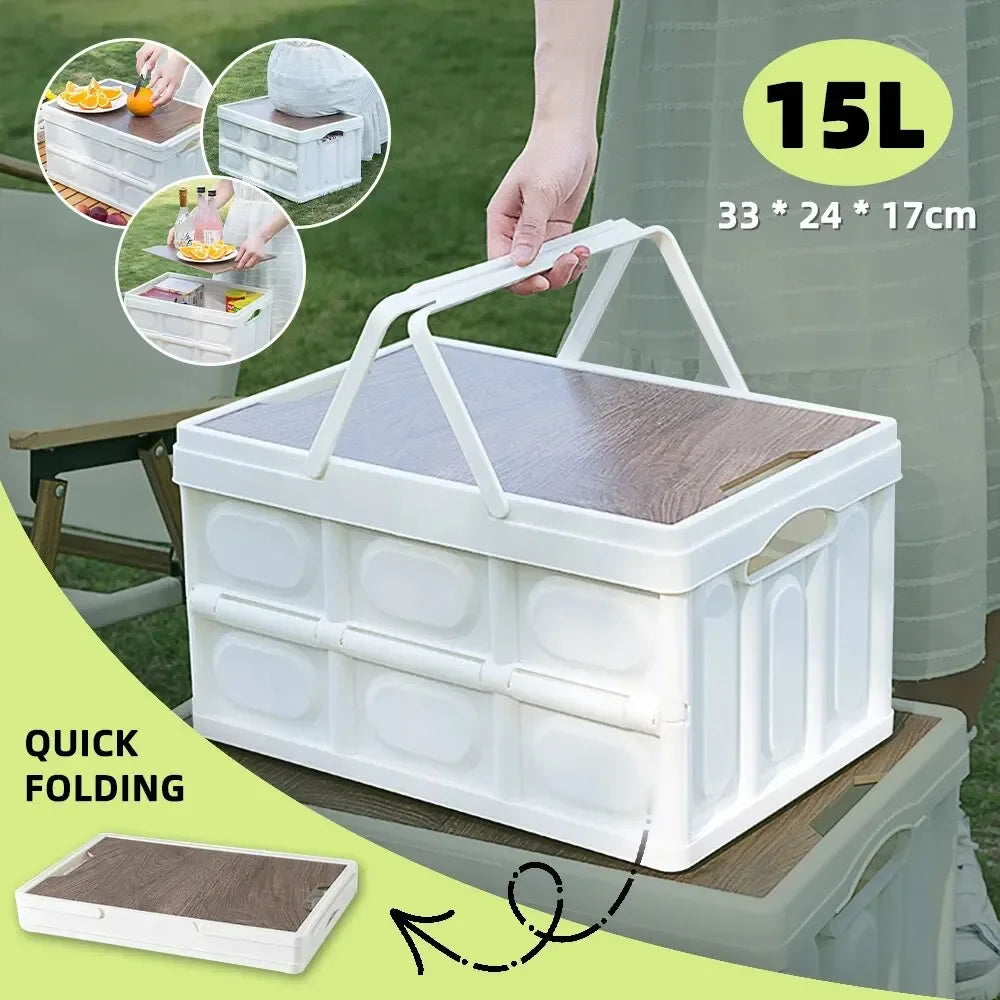 1 Outdoor Camping Storage Box With Handle, 15L Foldable Storage Box, Portable Camping And Picnic Storage Box, Car Luggage Leedoar