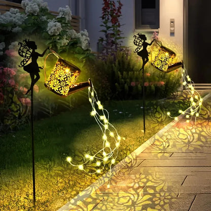 1 PC Solar Watering Can Lights, Outdoor Waterfall Garden String Fairy Lights, Solar Kettle Projection Light Leedoar