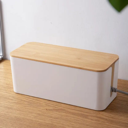 1 PC Wire Storage Box Power Plug Board Wire Boxes Socket Data Cable Junction Box Plastic Storage Box with Bamboo Leedoar