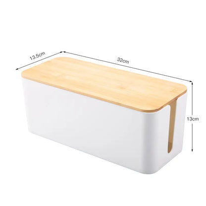 1 PC Wire Storage Box Power Plug Board Wire Boxes Socket Data Cable Junction Box Plastic Storage Box with Bamboo Leedoar