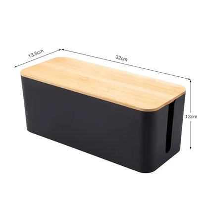 1 PC Wire Storage Box Power Plug Board Wire Boxes Socket Data Cable Junction Box Plastic Storage Box with Bamboo Leedoar