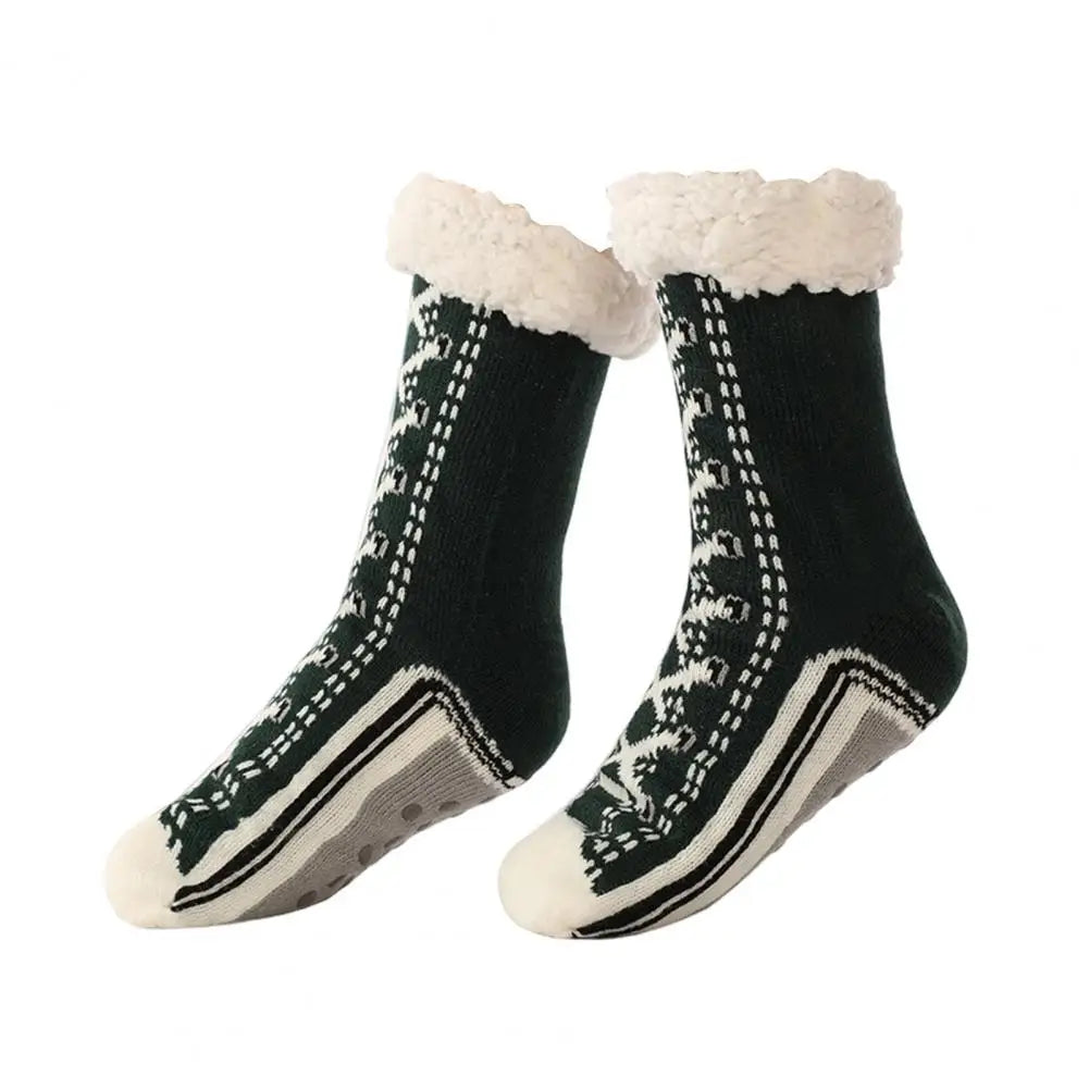 1 Pair Winter Socks Shoes Pattern Plush-lined Warmth Retention Christmas High-tube Socks Leg Warmer Fall Winter Floor Socks Holi