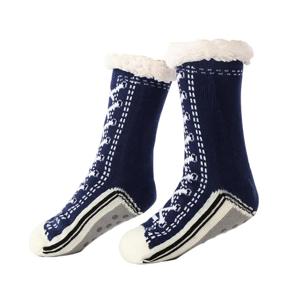 1 Pair Winter Socks Shoes Pattern Plush-lined Warmth Retention Christmas High-tube Socks Leg Warmer Fall Winter Floor Socks Holi