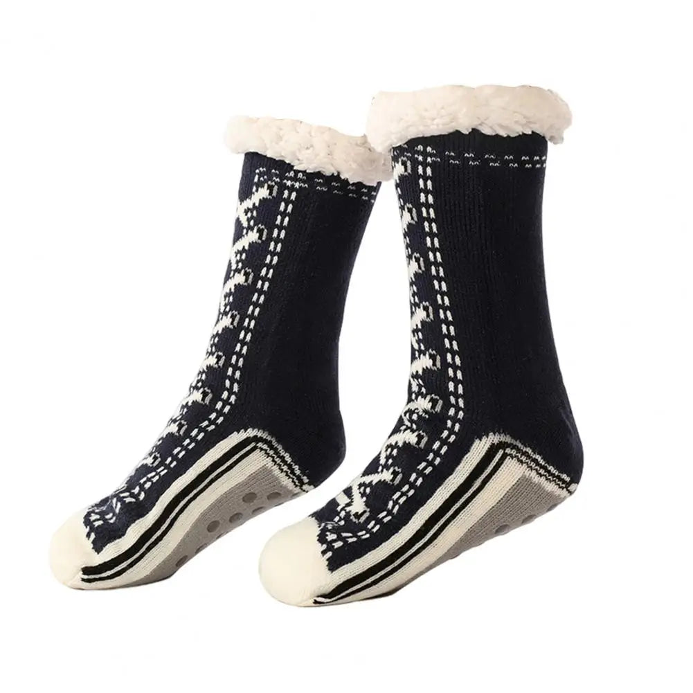 1 Pair Winter Socks Shoes Pattern Plush-lined Warmth Retention Christmas High-tube Socks Leg Warmer Fall Winter Floor Socks Holi