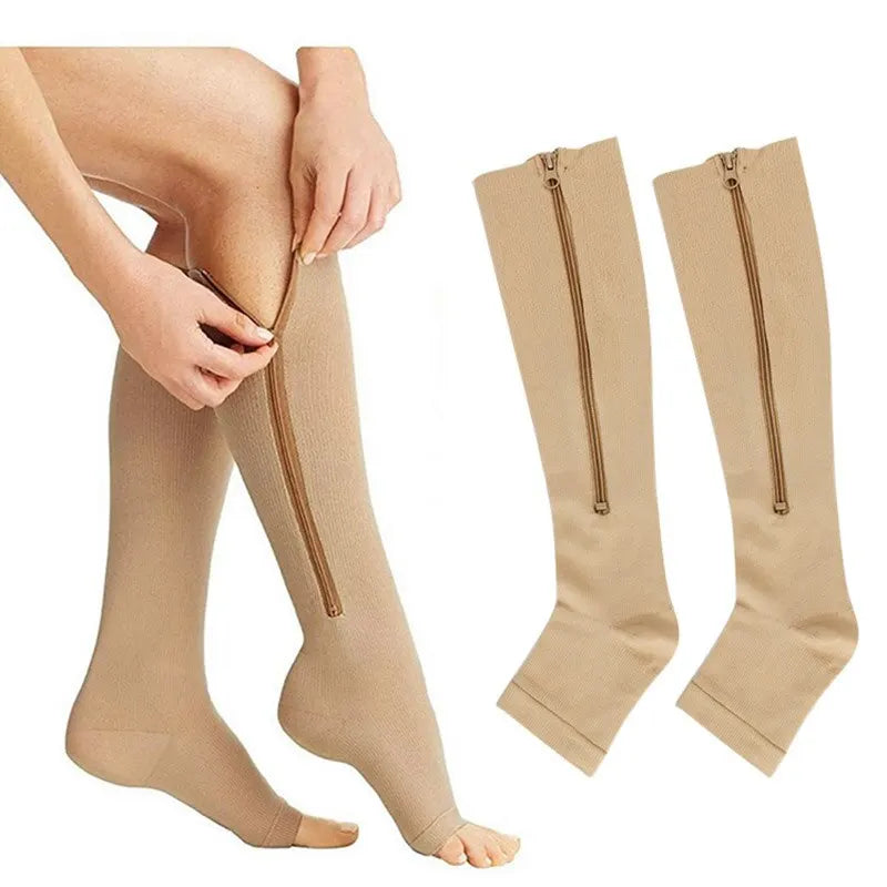 1 Pair Zipper Compression Socks Women Men Pain Relief Stretchy Stockings Compression Sports Socks Support Open Toe Leedoar