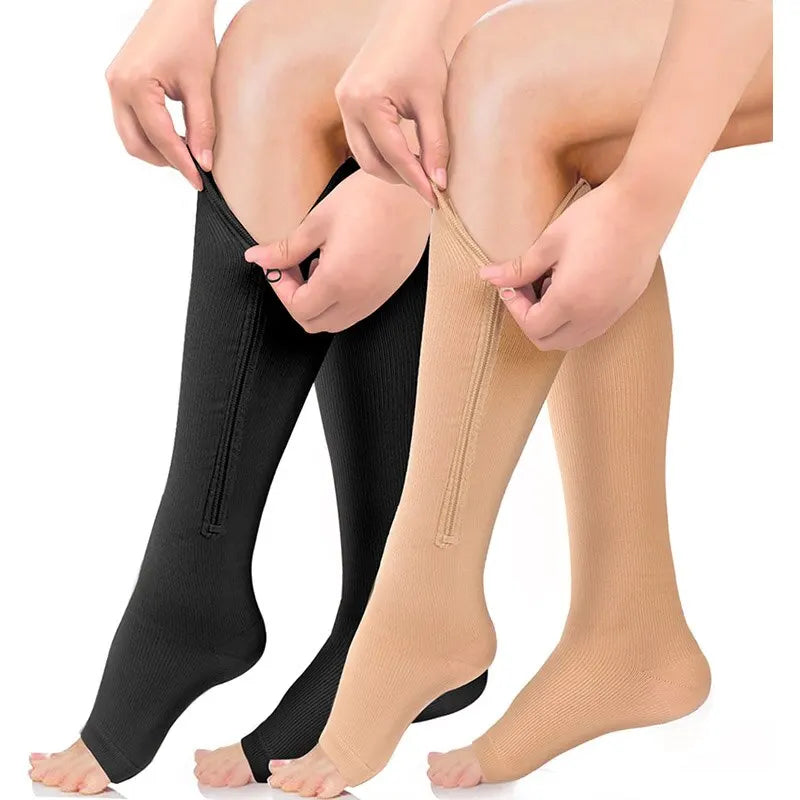 1 Pair Zipper Compression Socks Women Men Pain Relief Stretchy Stockings Compression Sports Socks Support Open Toe Leedoar