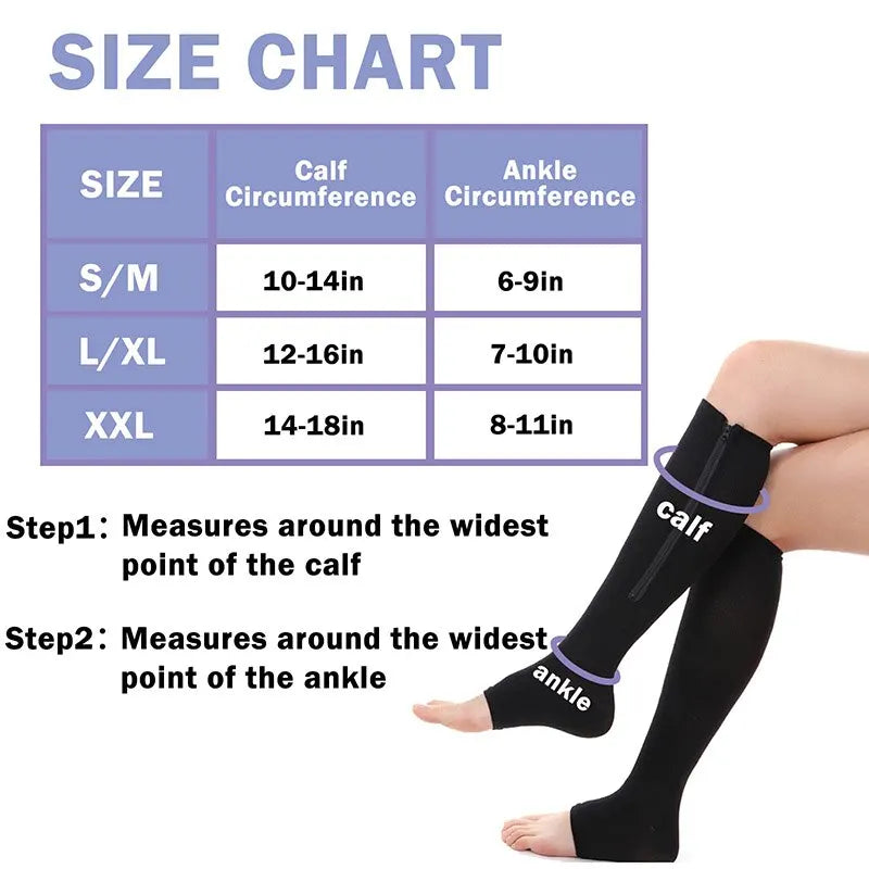 1 Pair Zipper Compression Socks Women Men Pain Relief Stretchy Stockings Compression Sports Socks Support Open Toe Leedoar