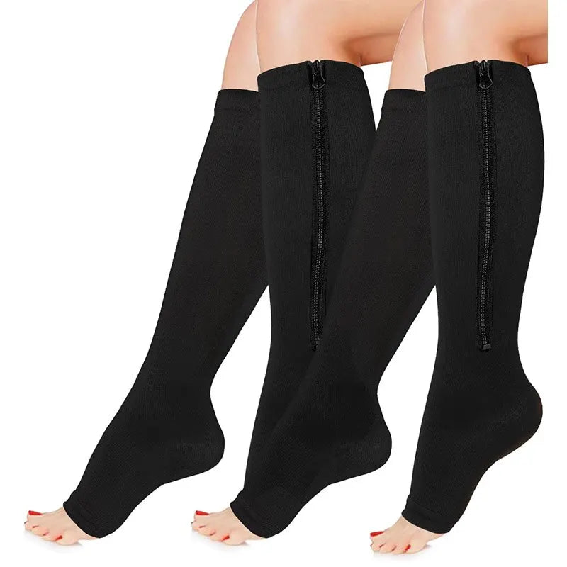 1 Pair Zipper Compression Socks Women Men Pain Relief Stretchy Stockings Compression Sports Socks Support Open Toe Leedoar