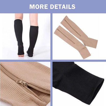 1 Pair Zipper Compression Socks Women Men Pain Relief Stretchy Stockings Compression Sports Socks Support Open Toe Leedoar