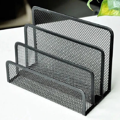 1 Pcs Preto Desktop Office Armazenamento Grade Metal Três Camadas Cartão de Visita Arquivo Material de Escritório Rack de Armazenamento 