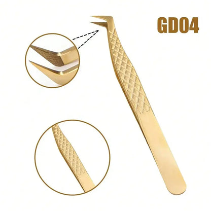 1 Pcs Fiber Tips Eyelash Tweezers for Extension Golden Stainless Steel High Precision Tweezer for Volume Fans Professional Tools Leedoar