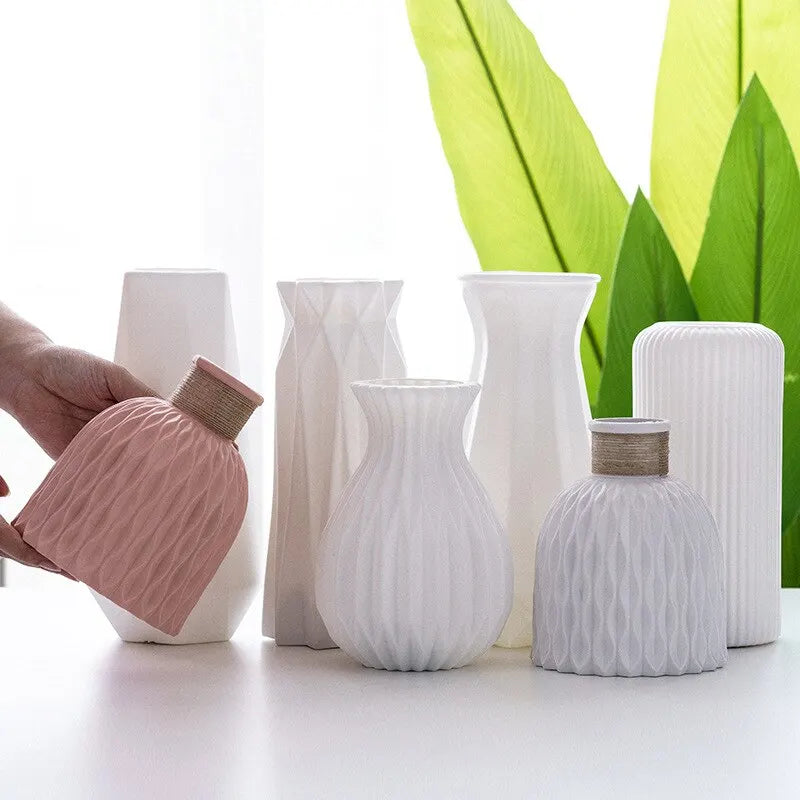 1 Piece Nordic Modern Plastic Flower Vase Flower Pot Basket Home Living Room Payty Wedding Decoration Ornament Leedoar