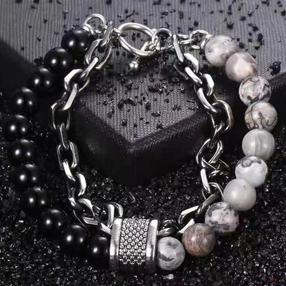 1 Piece Punk Simple Temperament Black Beaded Chain with Natural Stone Beaded Chain Bracelets MEN'S FASHION Items Holiday Travel Leedoar