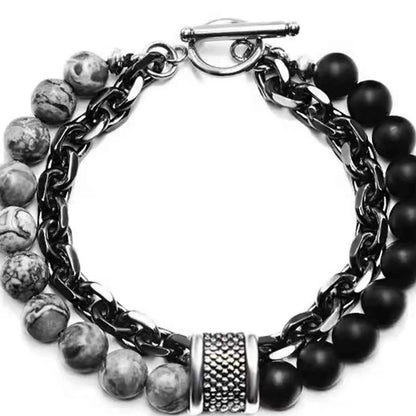 1 Piece Punk Simple Temperament Black Beaded Chain with Natural Stone Beaded Chain Bracelets MEN'S FASHION Items Holiday Travel Leedoar