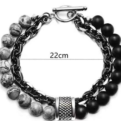 1 Piece Punk Simple Temperament Black Beaded Chain with Natural Stone Beaded Chain Bracelets MEN'S FASHION Items Holiday Travel Leedoar