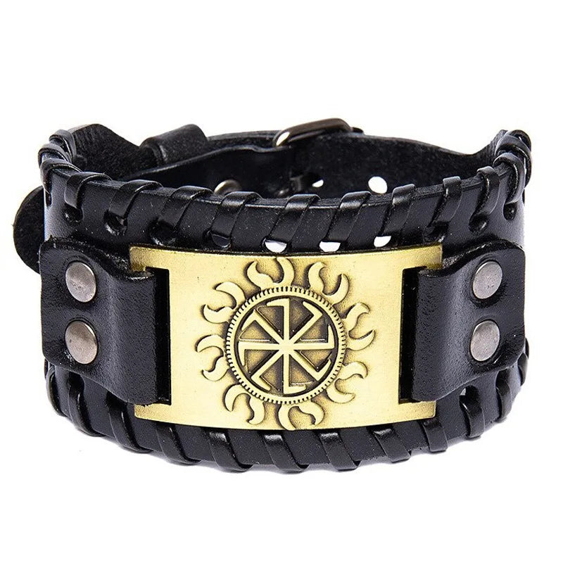 1 pieza de pulsera de cuero de aleación Ins de alta gama retro con hebilla de martillo de Thor en forma de sol estilo MODA PARA HOMBRES para vacaciones 