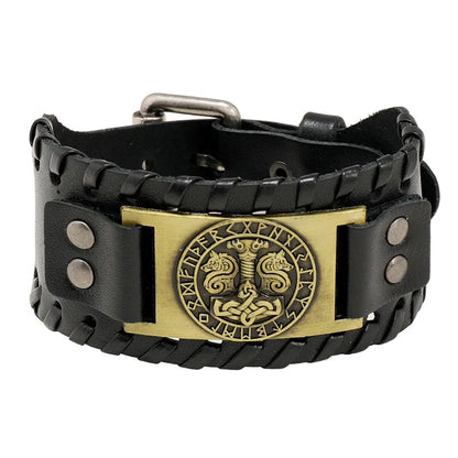 1 pieza de pulsera de cuero de aleación Ins de alta gama retro con hebilla de martillo de Thor en forma de sol estilo MODA PARA HOMBRES para vacaciones 