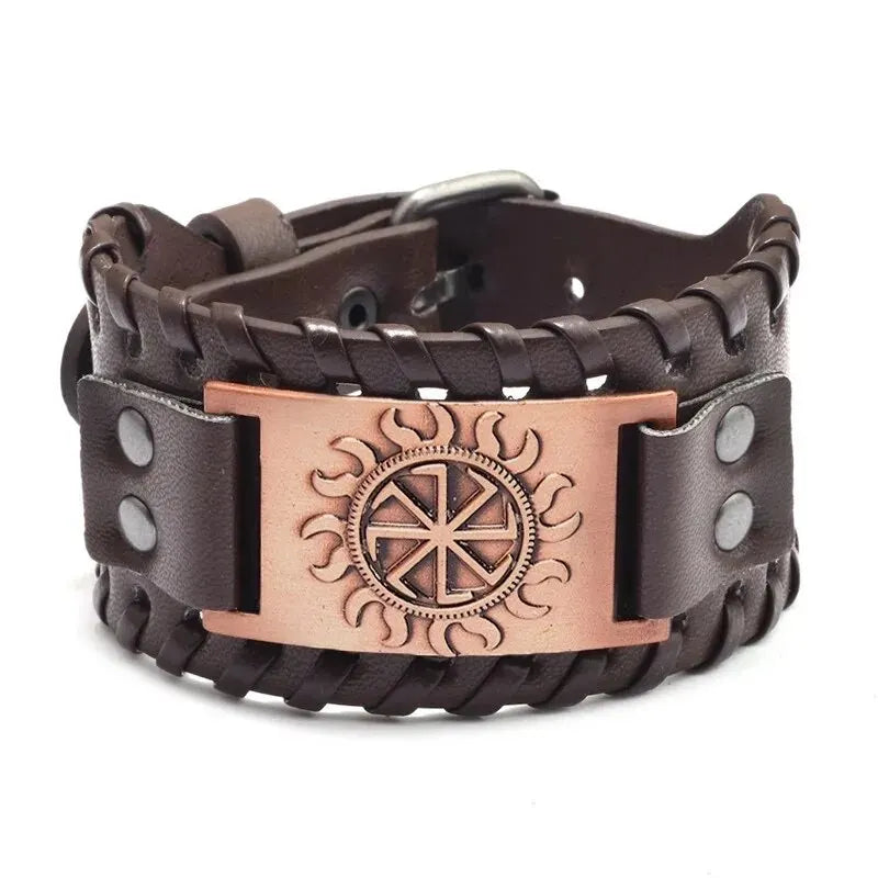 1 pieza de pulsera de cuero de aleación Ins de alta gama retro con hebilla de martillo de Thor en forma de sol estilo MODA PARA HOMBRES para vacaciones 