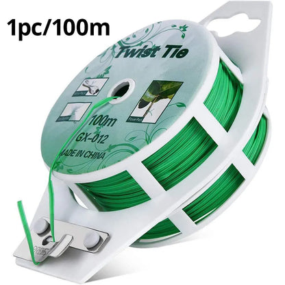 1 Roll 100M Multifunctional Plastic Steel Twist Tie Sturdy Reusable Garden Flower Plant Support Strap Tie Leedoar