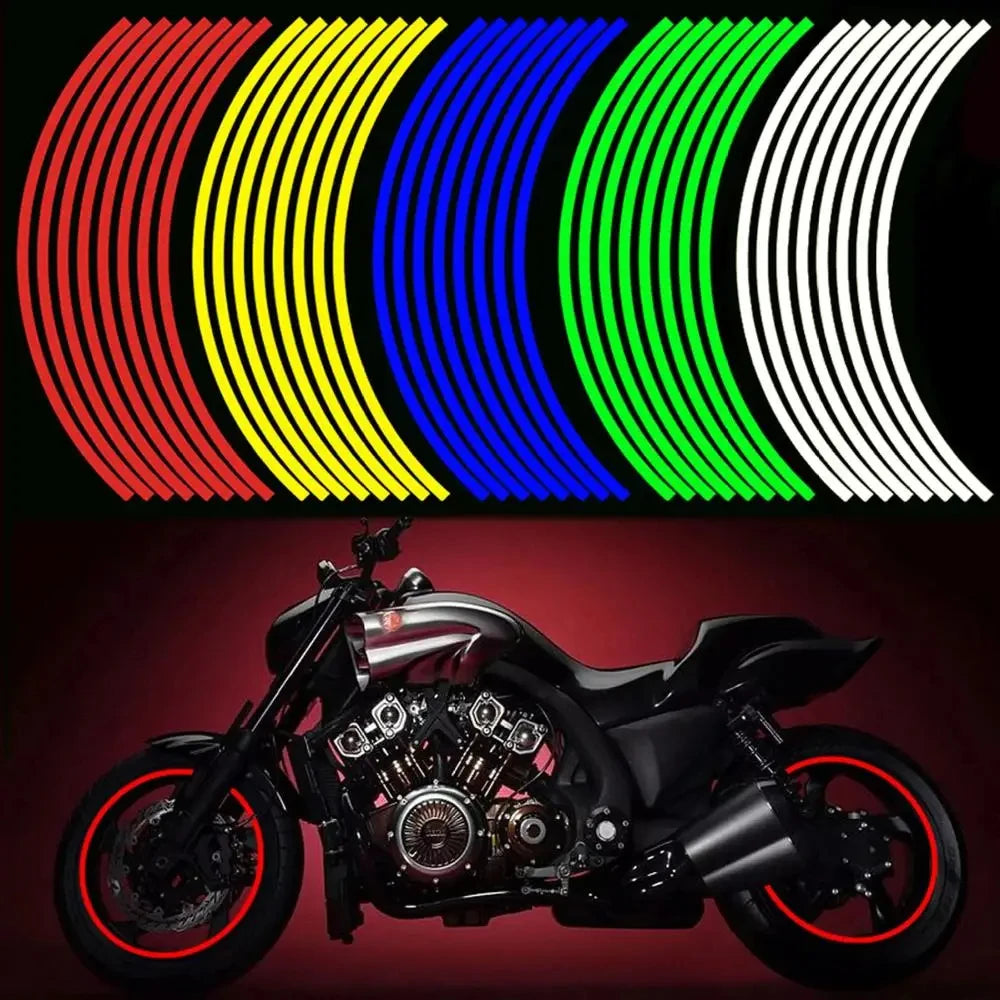 1 conjunto de 7 cores de tiras de estilo de carro refletivas motocross bicicleta motocicleta roda adesivos e decalques 17/18 polegadas fita de aro refletiva