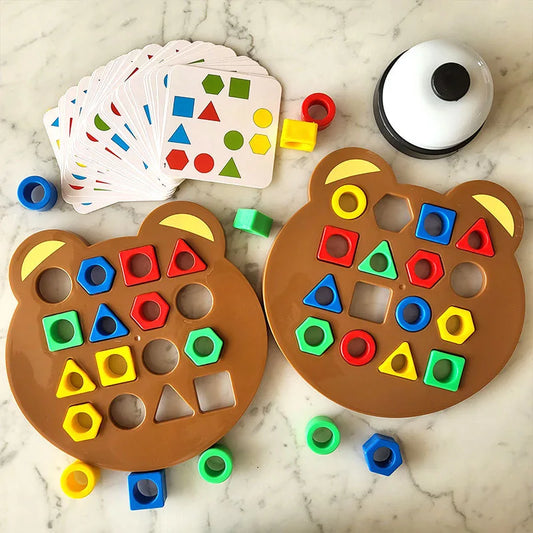 1 conjunto de quebra-cabeça de correspondência de geometria de urso pequeno quebra-cabeça Montessori bloco educacional pai filho jogo de tabuleiro interativo 