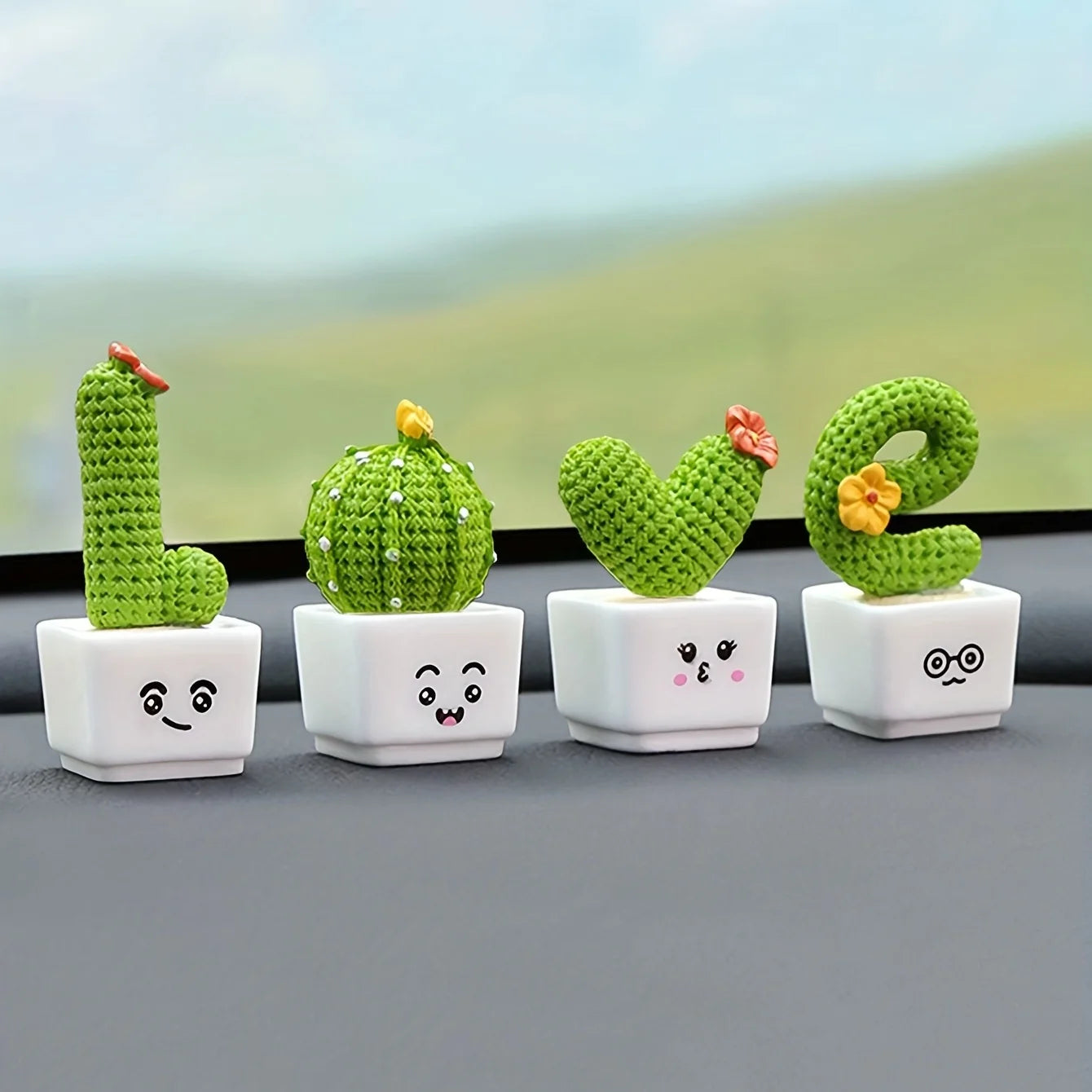 1 Set Of 4, Resin Succulent Cactus Mini Green Plant Car Office Home Living Room Crafts Leedoar