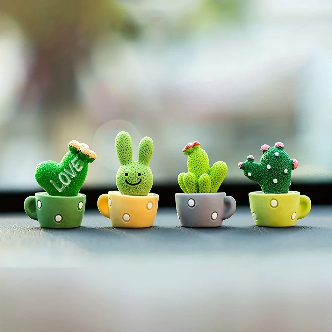 1 Set Of 4, Resin Succulent Cactus Mini Green Plant Car Office Home Living Room Crafts Leedoar