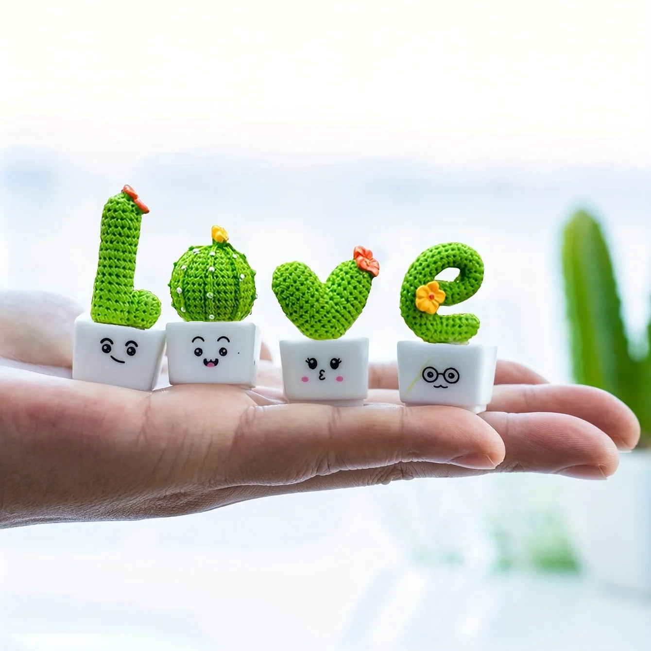 1 Set Of 4, Resin Succulent Cactus Mini Green Plant Car Office Home Living Room Crafts Leedoar