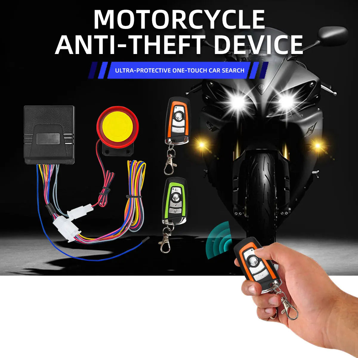 1 Set Universal Motorcycle Alarm System One-way with Engine Start Remote Control Key Fob 12V with Overload Protector Leedoar