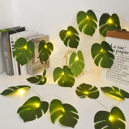 10/20LEDs Turtle Leaves Light String Folha Verde Videira Guirlanda Lâmpada Planta Falsa Para Decoração de Casa Casamento Havaí Selva Festa Suprimentos 