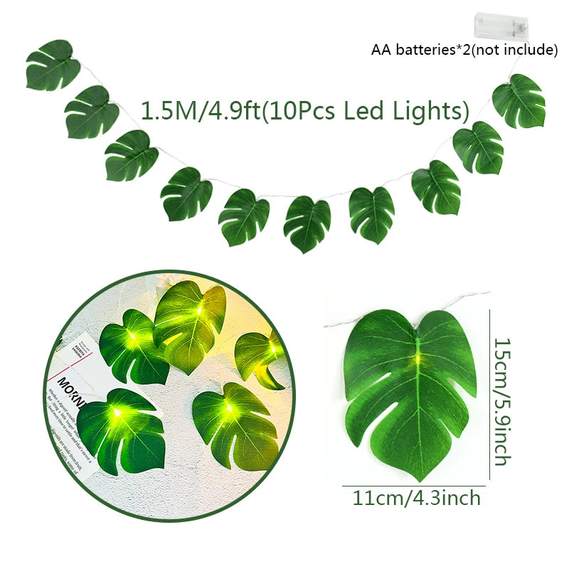 10/20LEDs Turtle Leaves Light String Folha Verde Videira Guirlanda Lâmpada Planta Falsa Para Decoração de Casa Casamento Havaí Selva Festa Suprimentos 