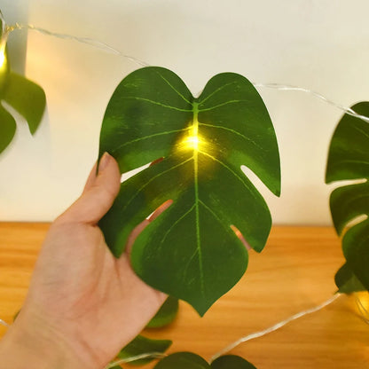 10/20LEDs Turtle Leaves Light String Folha Verde Videira Guirlanda Lâmpada Planta Falsa Para Decoração de Casa Casamento Havaí Selva Festa Suprimentos 