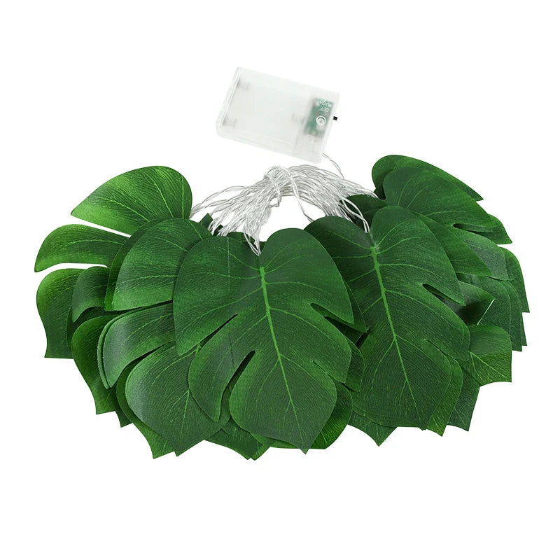 10/20LEDs Turtle Leaves Light String Folha Verde Videira Guirlanda Lâmpada Planta Falsa Para Decoração de Casa Casamento Havaí Selva Festa Suprimentos 