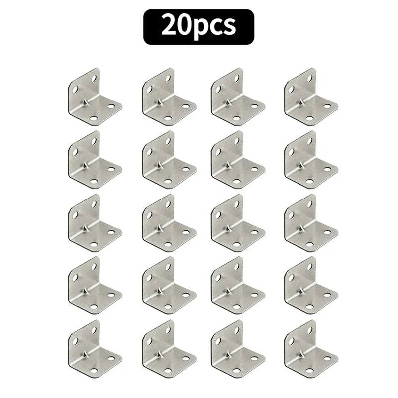 10/20pcs Stainless Steel L-Shaped Corner Code 90 Degree Laminated Furniture Plate Hardware Right Angle Bracket Cabinet Connector Leedoar