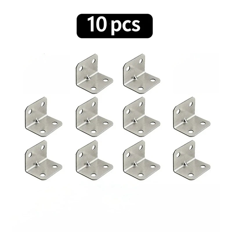 10/20pcs Stainless Steel L-Shaped Corner Code 90 Degree Laminated Furniture Plate Hardware Right Angle Bracket Cabinet Connector Leedoar