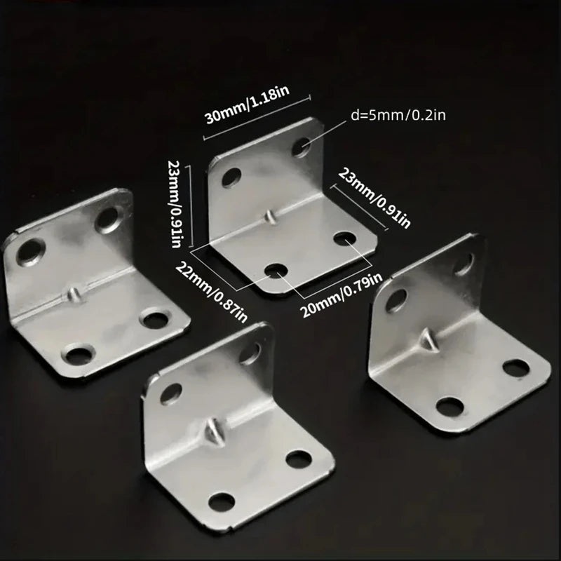 10/20pcs Stainless Steel L-Shaped Corner Code 90 Degree Laminated Furniture Plate Hardware Right Angle Bracket Cabinet Connector Leedoar