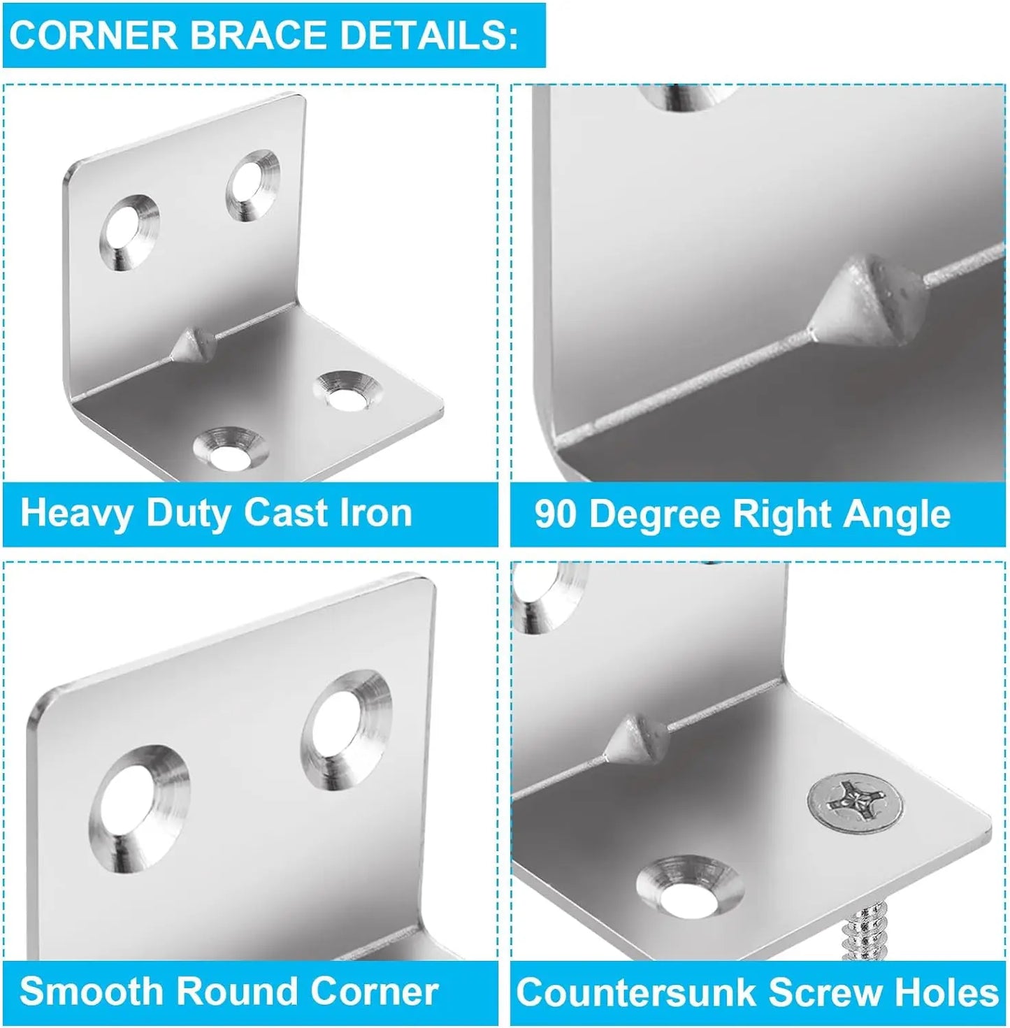 10/20pcs Stainless Steel L-Shaped Corner Code 90 Degree Laminated Furniture Plate Hardware Right Angle Bracket Cabinet Connector Leedoar