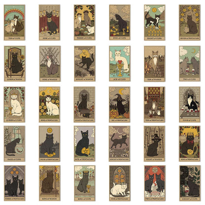 10/30/72PCS Cute Cartoon Mystic Cat Tarot Card Stickers Divination Aesthetic Decal Scrapbook Laptop Phone Car Graffiti Sticker Leedoar