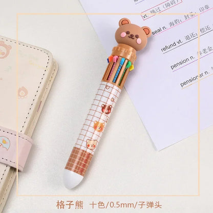 Bolígrafo de gel de tinta de colores de 10 colores con forma de oso de dibujos animados de 0,5 mm, bolígrafos de silicona Kawaii, material de oficina escolar, papelería coreana 