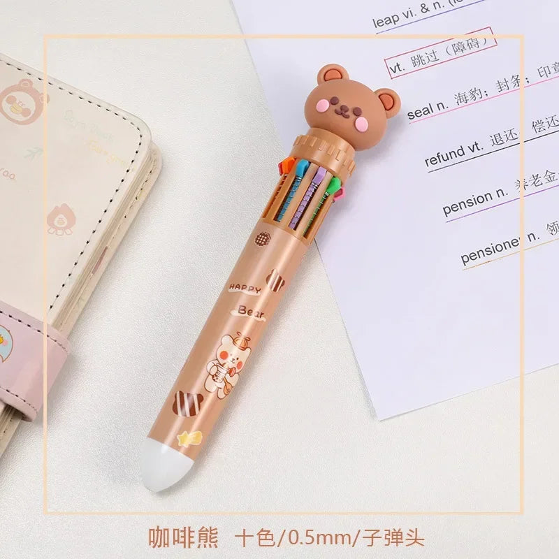 Bolígrafo de gel de tinta de colores de 10 colores con forma de oso de dibujos animados de 0,5 mm, bolígrafos de silicona Kawaii, material de oficina escolar, papelería coreana 