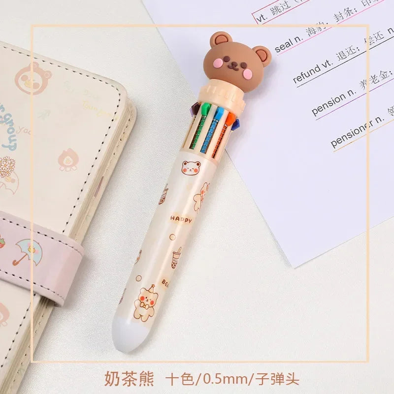 Bolígrafo de gel de tinta de colores de 10 colores con forma de oso de dibujos animados de 0,5 mm, bolígrafos de silicona Kawaii, material de oficina escolar, papelería coreana 