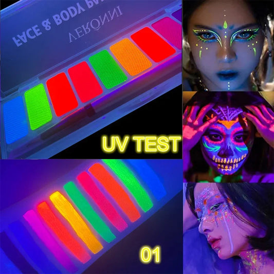 Pintura al óleo fluorescente de neón con 10 colores que brilla en la oscuridad para el rostro y el cuerpo, para Halloween, fiestas, disfraces, maquillaje y cosméticos 