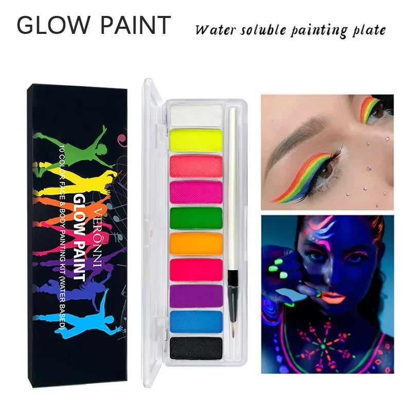 10 Colors Glow Fluorescent Neon Oil Face Body Art Paint Uv Glow Oil Painting Halloween Party Fancy Dress Beauty Makeup Cosmetics Leedoar