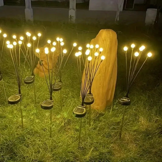 Lámpara solar para césped de 10 luces, lámpara de jardín con enchufe a tierra y luciérnaga impulsada por el viento LED, lámpara de decoración para el festival de Ramadán en el jardín 