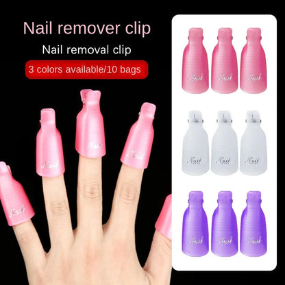 10 Pcs/Bag Colorful Acrylic Nail Art Soak Off Cap Clips Nails Cleaning Manicure UV Gel Polish Soak Off Wrap Tools for Finger Leedoar