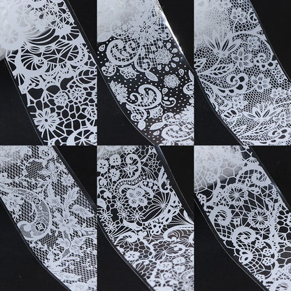 10 Rolls/Box White Black Lace Nail Art Foils Set Nail Transfer Sticker Paper DIY Manicure Nail Decoration Accessories Leedoar