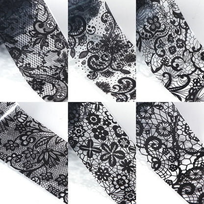 10 Rolls/Box White Black Lace Nail Art Foils Set Nail Transfer Sticker Paper DIY Manicure Nail Decoration Accessories Leedoar